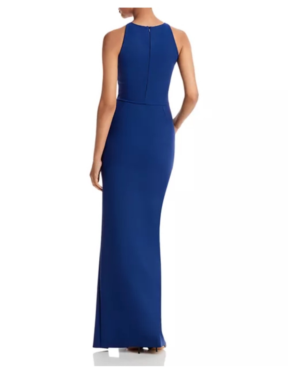 Chiara Boni Royal Blue Halter-Style Formal Maxi Gown w Beaded Slit Event Design - Picture 2 of 10